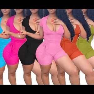 1 piece romper set with tie belt (black)